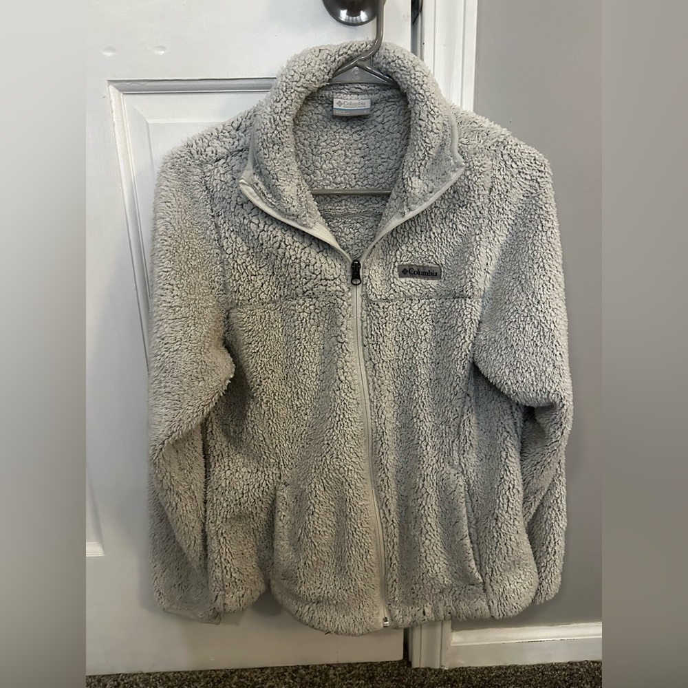 Women’s Columbia Light Grey Fuzzy Zip Up Sweatshirt Size Small